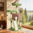 Feandrea Cat Tree, 45.3-Inch Cat Tower, Plush Condo with Scratching Post, Ramp, Perch, Spacious Cave, for Small Space, Grass Green and Camel Brown UPCT141CB03