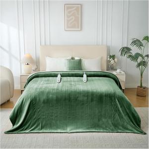 Electric Heated Blanket Queen Size, Dual Control Fast Heating Sherpa Blanket, 8 Heating Levels & 10 Hours Auto Off, Machine Washable with ETL & FCC Certified, Green