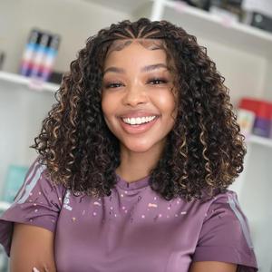 Quantum Love Braided Wig for Black Women Braids Cornrows Lace Curly Wigs 16 Inch Lace Frontal Braided Fully Curly Bob Synthetic Glueless Wig Mix Blonde