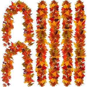 6PCS Fall Maple Leaves Garland, Party Joy 5.6Ft Artificial Maple Leaf Autumn Garland Hanging Fall Vines Table Decorations Front Door Fall Decor Thanksgiving Decorations Decor Outside Indoor Decor