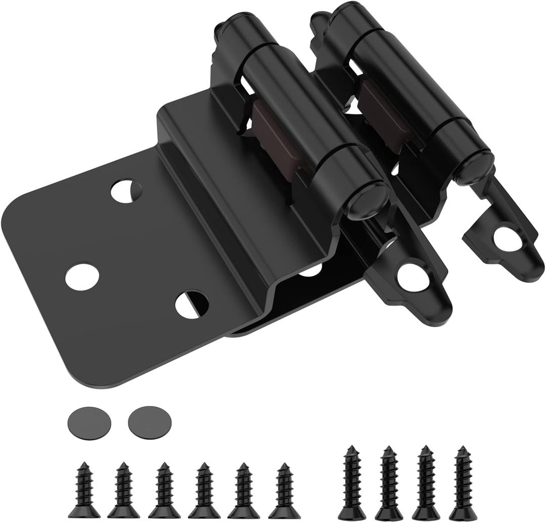 Chibery 3/8 Inch Inset Cabinet Hinges, 25 Pairs (50 Pack) Self Closing Flush Face Mount Hinges with Door Bumper, Variable Decorative Hardware for Bathroom, Furniture, Kitchen Cabinet Doors, Matte Black