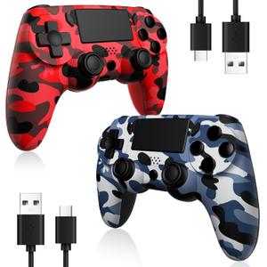 BWEMYXN 2 Pack Wireless Controller Compatible with PS4/Slim/Pro/PC,Game Controllers with Motion Sensing/Touchpad/Speaker/3.5mm Headphone,Included 2 USB Cables,Red and Blue