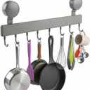 15.7 Inch Hanging Pot Rack,No Drilling Pot and Pan Organizer,Aluminum Alloy Utensil Holder,Kitchen Wall Hanging Hooks with 8 Movable Hooks,Black