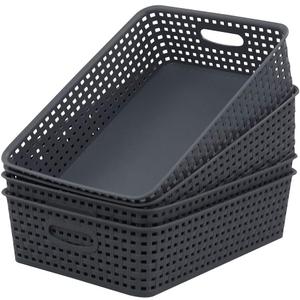 Idotry 4 Packs Plastic Paper Storage Basket, Gray