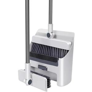 Broom with Dustpan Combo Set, 3 in 1 for Sweeping Indoor and Push Broom Outdoor with Dust Pan, 14.2 to 48.8 inch Adjustable Long Handle Broom and Dustpan Set (White)