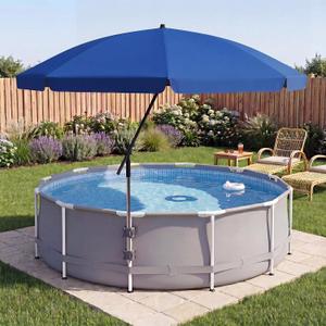 Cinnvoice 7.5ft Above Ground Pool Umbrella with Clamp, Outdoor Pool Sunshade for Oval Rectangular Swimming Pools, UPF 50+ UV Protection, Adjustable Poolside Umbrella for Patio Outdoors(Navy Blue)