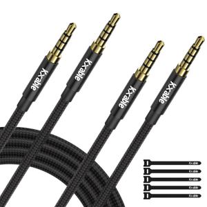 2 Pack 3.5mm Audio Cable, 4-Pole Hi-Fi Stereo TRRS Aux Jack 6FT, Nylon Braided, Microphone Compatible, 1/8 inch Male to Male Auxiliary Cord Extension for Headphones, Car, iPad, Phone, Tablet- Slim
