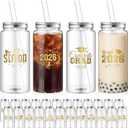 48 Pcs Graduation Plastic Cups with Lid and Straws Bulk 13.5 oz Class of 2026 Plastic Mason Jars Reusable Tumblers Graduation Gifts for Class of 2026 Congrats Grad Party Favors (Gold)