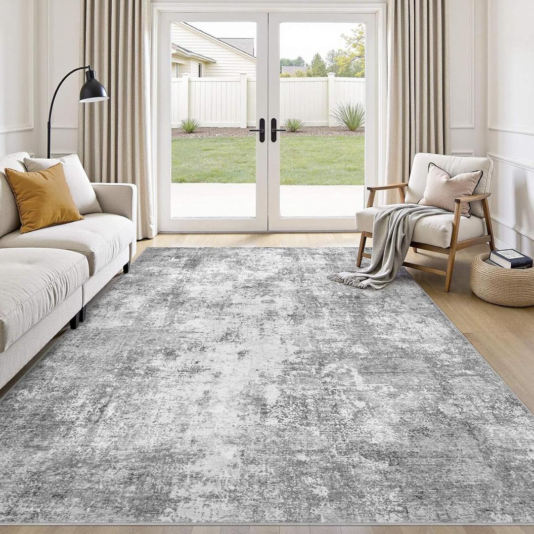 Washable 6X9 Area Rug: Modern Abstract Soft Non-Slip Indoor Rugs Home Decor - Low Pile Stain Resistant Carpet for Living Room Bedroom Dining Room Playroom Office(Grey,6'X9')
