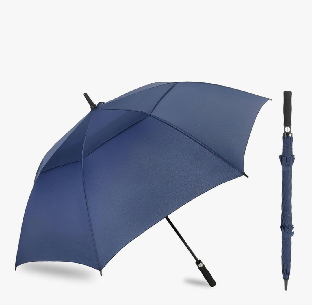 Automatic Open Extra Large Golf Umbrella Windproof Heavy Duty Large Umbrellas for Rain, Oversize Double Canopy Vented Stick Umbrellas for Golf and Outdoor Sports Size 62 in