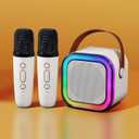 Mini Karaoke Machine for Kids with 2 Wireless Microphones and Lights, Bluetooth Connect Phone to Sing, 4-12+ Year Old Girl Boy Birthday Gifts