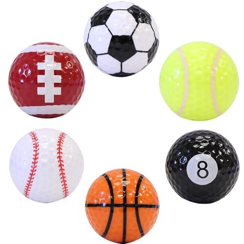 Funny Golf Balls, Pack of 6 Novelty Golf Balls, Unique Sports Themed Golf Practice Balls, Cool Golf Accessories and Gag Gifts for Men, Dad, Golfers, Teenagers
