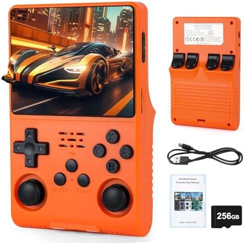 R40S Pro Handheld Retro Gaming Console – 256GB Storage, 3800mAh Battery, 3.5" Full-Lamination IPS Screen, 20+ Emulators, Preloaded 30,000 Games, Multiplayer Support (Orange)