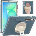 Junfire Protective Case for Galaxy Tab S10 FE 2025/S9 FE 5G with Stylus Holder, Samsung Tab S9/S8/S7 11-inch Shockproof Cover with 360Rotating Kickstand/Hand Strap-Blue