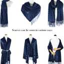 E-Clover Lace Shawl Velvet Scarfs Shawls and Wraps for Evening Dresses Wedding Shawl Wraps for Dress Accessories Winter (Blue)