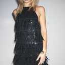 Girls Flapper Dress 1920s V-Neck Evening Gown Sequin Beaded Maxi Dress for Wedding Black Gold M 10-15 Y