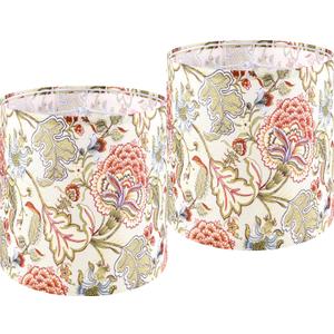 GO&SO Set of 2 Small Tall Lamp Shades, 10" Top X 10" Bottom X 10" High Drum Lamp Shade Printing Flowers Plants -Lampshades for Floor Lamps,Table Lamp, Modern Lamp Shade Replacement, Assembly Required