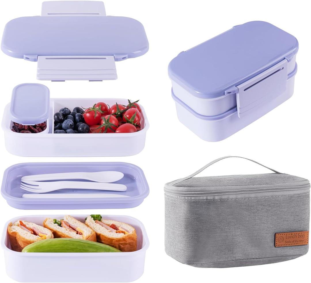 Lunchneo bento box for adults, separate for men and women, set of utensils and dipping containers, cute Japanese bento box, microwave heatable(White)