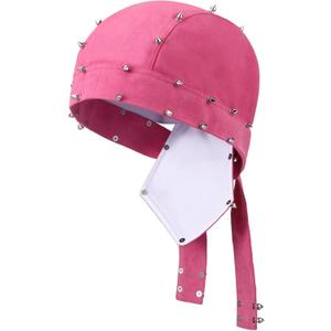 1 Pcs Pink Studded Biker Cap for Women, Cycling Cap Motorcycle Helmet Stylish Biker Headwrap for Riding Outdoor Activities (Cloth)