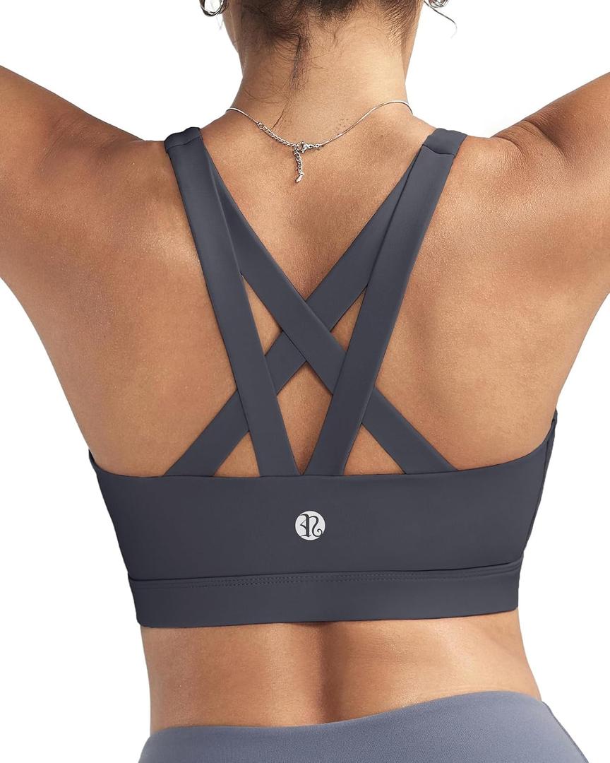 RUNNING GIRL Sports Bras for Women,Padded Strappy Sports Bras Criss-Cross Back Medium Support Sports Bras with Removable Cups (Blue, S)