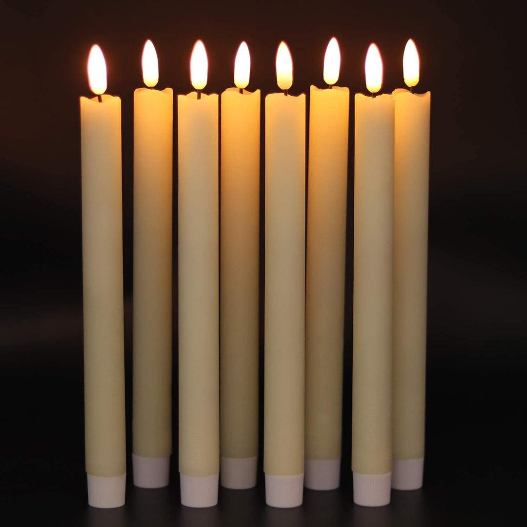 Flameless Flickering Taper Candles with 2 Remote Controls and Timer, Real Wax 3D Wick Light Window Candles Battery Operated Pack of 24
