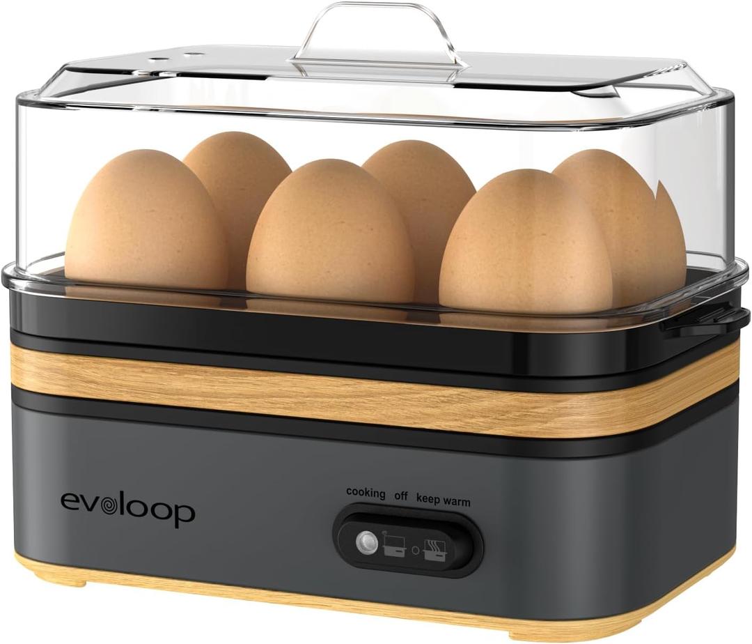 Evoloop Rapid Egg Cooker Electric 6 Eggs Capacity, Soft, Medium, Hard Boiled, Poacher, Omelet Maker Egg Poacher With Auto Shut-Off, BPA Free (Black)
