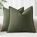 EMEMA Decorative Linen Throw Pillow Covers 22x22 Inch Dark Olive Green Boho Farmhouse Neutral Couch Throw Pillows for Bed Pack of 2 Accent Pillowcase Modern Sofa Cushion Livingroom Home