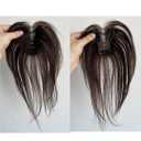 Human Hair Topper for Women Thinning Hair V-Shaped Brown Half Lace Base (6x8cm) Clip-in Front Hairline Topper 10" Trimmable Wispy Bangs for Natural Volume (Half Lace-Brown no Bangs)