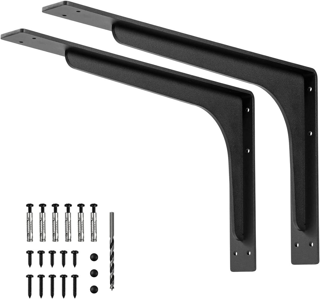 24 INCH x 14.2 INCH Shelf Brackets,L Shelf Brackets,Vertical Angle, Premium Alloy Metal Heavy Duty Shelf Bracket, high Strength Mounting Hardware Included, Corner Brace Joint,Pack of 2.