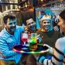 2 Pcs 14 Inch LED Light up Serving Tray No Slip Multicolor Flashing Black Plastic Round Bar Serving Tray for Restaurants Bars Clubs Cocktail Night Party