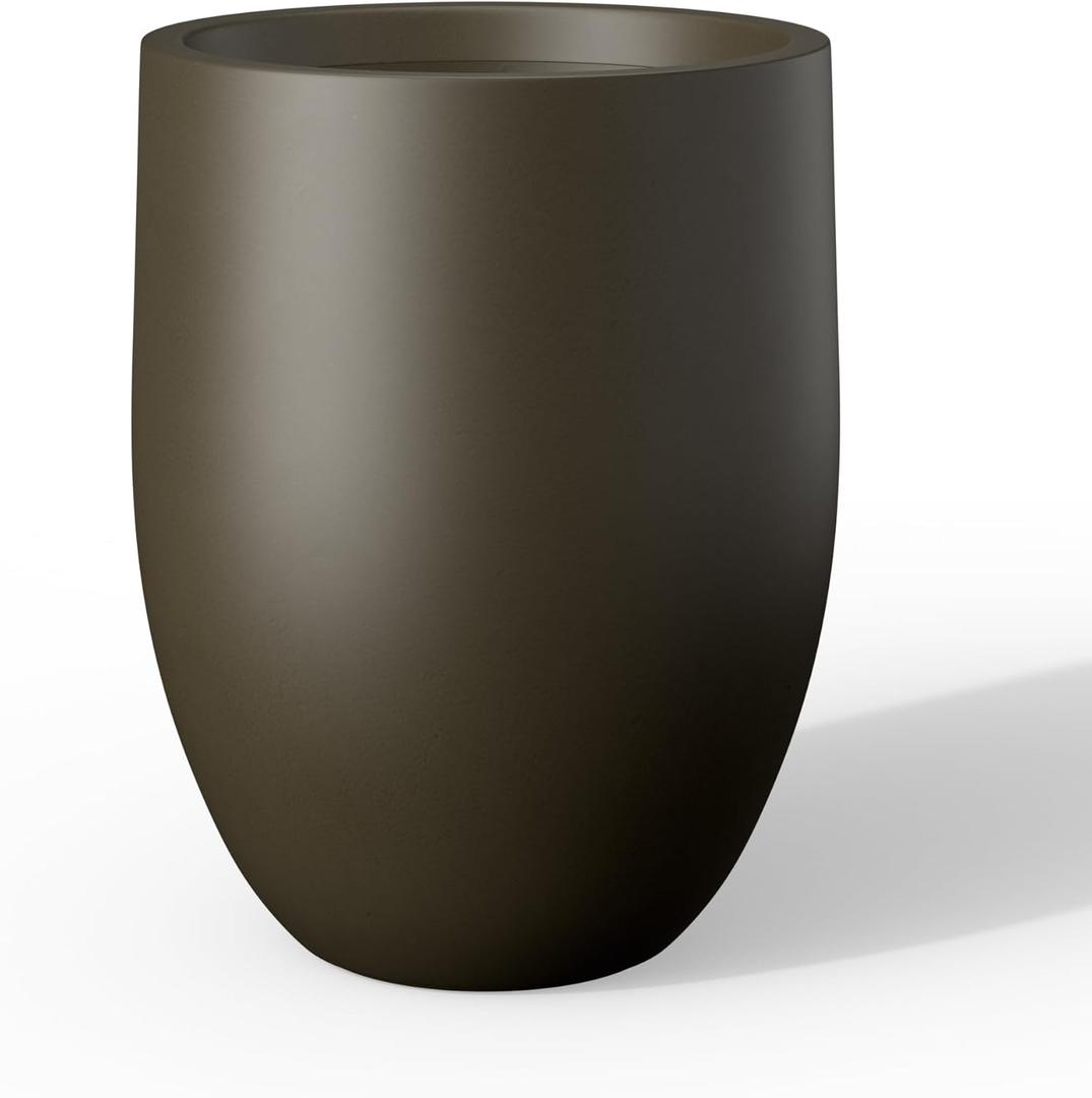 Kante Tall Concrete Planter, 21.7-Inch Height Dark Brown Large Indoor Outdoor Plant Pot with Drainage Hole for Patio Garden Home, Modern Decor for Flowers and Tree