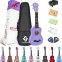 Soprano Ukulele Beginner Pack, 21 Inch Basswood kids Ukuleles Starter Kit with Gig Bag Spare Strings Tuner and Picks. (purple)
