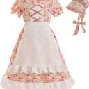 CR ROLECOS Prairie Pioneer Dresses for Girls Colonial Pilgrim Costumes Dress (X-Large, Pink Flower)