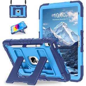 WESOROL Case for iPad A16 11th Generation 11 Inch (2025) iPad 10th Generation 10.9 Inch (2022),i Pad A16 Case Military Grade Shockproof Cases with Pencil Holder Shoulder Strap,Navy Blue