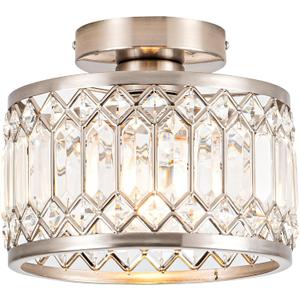Rpzloila Crystal Ceiling Light Fixture, Modern Semi Flush Mount Ceiling Light,Crystal Chandelier for Kitchen Bedroom Bathroom Entryway Nickel Finish (Bulb not Included)