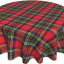 AEIOAE Christmas Tablecloth Round 70 x 70 Inch, Red Green Buffalo Plaid Table Cloth Washable Winter Christmas Holiday Table Cover for Home Party Picnic Dinner Decor