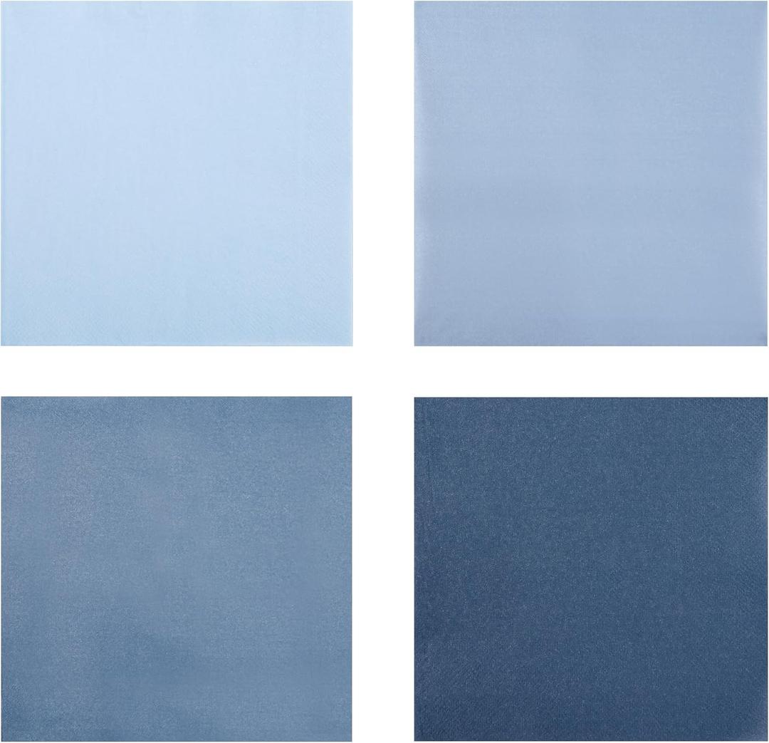 100Pcs Dusty Blue Party Napkins Gradient Blue Disposable Paper Napkins 4 Colors 6.5" Luncheon Cocktail Napkin for Birthday Wedding Baby Shower Party Supplies
