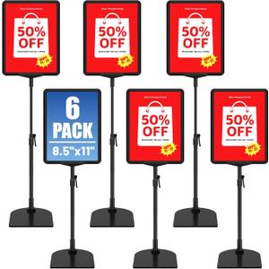 6Pack Sign Stand for Display 8.5 x 11, Adjustable Poster Stand for Table Top & Floor, Floor Standing Sign Holder, Signage Stands for Business, Tradeshow, Store, Farm Display Stands (Black)