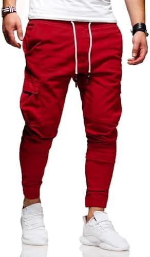 Men's Casual Pants - Cotton Chino Cargo Pants for Hiking and Outdoor Recreation, Drawstring Sweatpants in Twill Track Jogging.Size 32