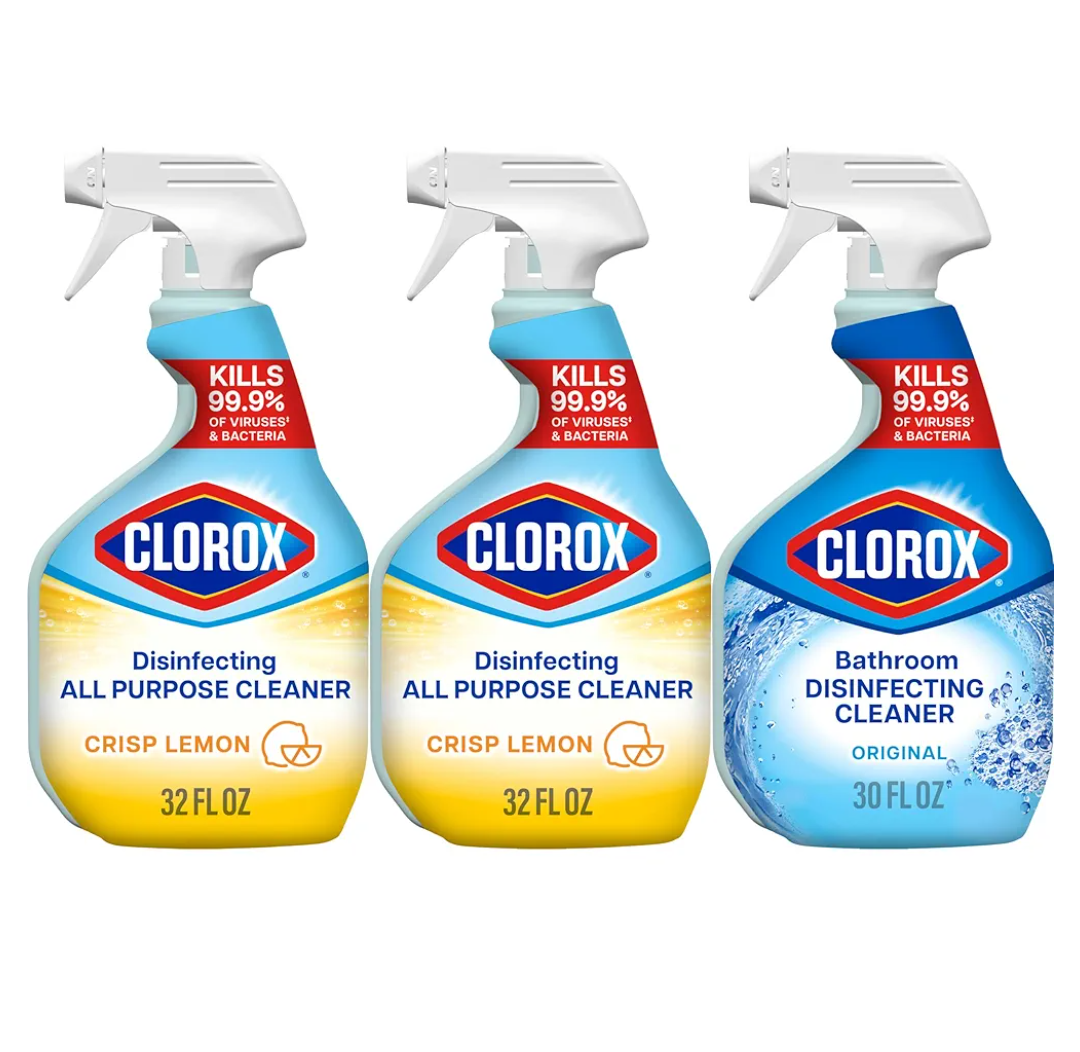 Clorox Disinfecting All-Purpose Cleaner 32 Oz and Disinfecting Bathroom Cleaner, Household Essentials, 30 Oz, Pack of 3
