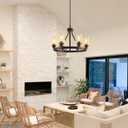 Lanhall 6-Light Farmhose Chandelier for Dining Room Light Fixture Oil Rubbed Bronze Kitchen Pendant Light Round Rustic Ceiling Hanging Lighting with Glass Globes Adjustable Height Metal E26