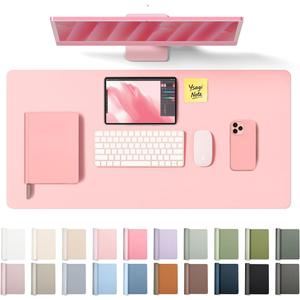 YSAGi Leather Desk Protector, Office Mat, Large Mouse Mat, Non-Slip PU Leather Blotter, Laptop Pad, Waterproof Writing Pad for Office and Home (Light Pink, 23.6" x 13.8")