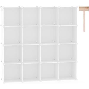 C&AHOME Cube Storage Organizer, 16-Cube Shelves Units, Plastic Storage Cubes, DIY Closet Organizer, Modular Closet Storage Shelves Ideal for Home, Bedroom, 48.4" L  12.4" W  48.4" H Milky UPCS16M