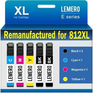 LEMERO Remanufactured for Epson 812XL Ink Cartridges Combo Pack Replacement for Epson 812 Ink Cartridges for Epson Workforce Pro WF-7840 WF-7820 WF-7310 Printer (5 Pack, 2 Black Cyan Yellow Magenta) LEMERO Remanufactured for Epson 812XL Ink Cartridges Combo Pack Replacement for Epson 812 Ink Cartridges for Epson Workforce Pro WF-7840 WF-7820 WF-7310 Printer (5 Pack, 2 Black Cyan Yellow Magenta)