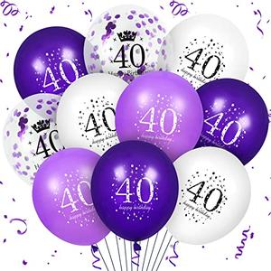 40th Purple Birthday Balloons Decorations, 16PCS Purple White Happy 40th Birthday Confetti Latex Balloons for Women Men Happy Birthday Party Wedding Anniversary Indoor Outdoor Party Supplies,12 Inch