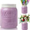 Comfify Wide Mouth Mason Jar Utensil Holder Decorative Kitchenware Organizer Crock, Dishwasher Safe - Kitchen Caddy Purple, Large Size 7" Hight