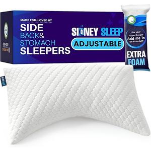 Sidney Sleep Bed Pillow for Side and Back Sleepers - Adjustable Filling - Memory Foam Pillow for Neck and Shoulder Pain - Customizable Loft - King Size - Additional Foam Bag Included (White)