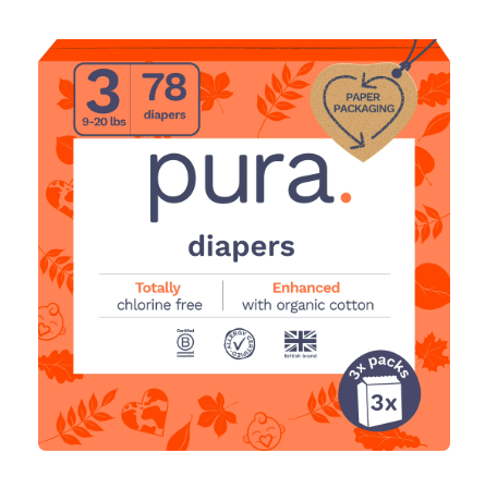 Pura Sensitive Soft Sustainable Diapers Size 3, 78 Count