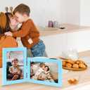 Vertical Horizontal Combo, Double 5x7 Soft-Blue Wood Foldable Picture Frame, Opening 4.5x6.5, Desktop or Wall Mounted, Portrait and Landscape View