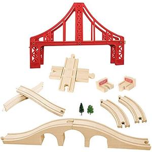 Wooden Train Bridges, Crossing Track Bridge, Wooden Train Track Accessories, Wood Train Tracks, Train Tracks Compatible with All Major Brands, Wood Toys for Girls & Boys